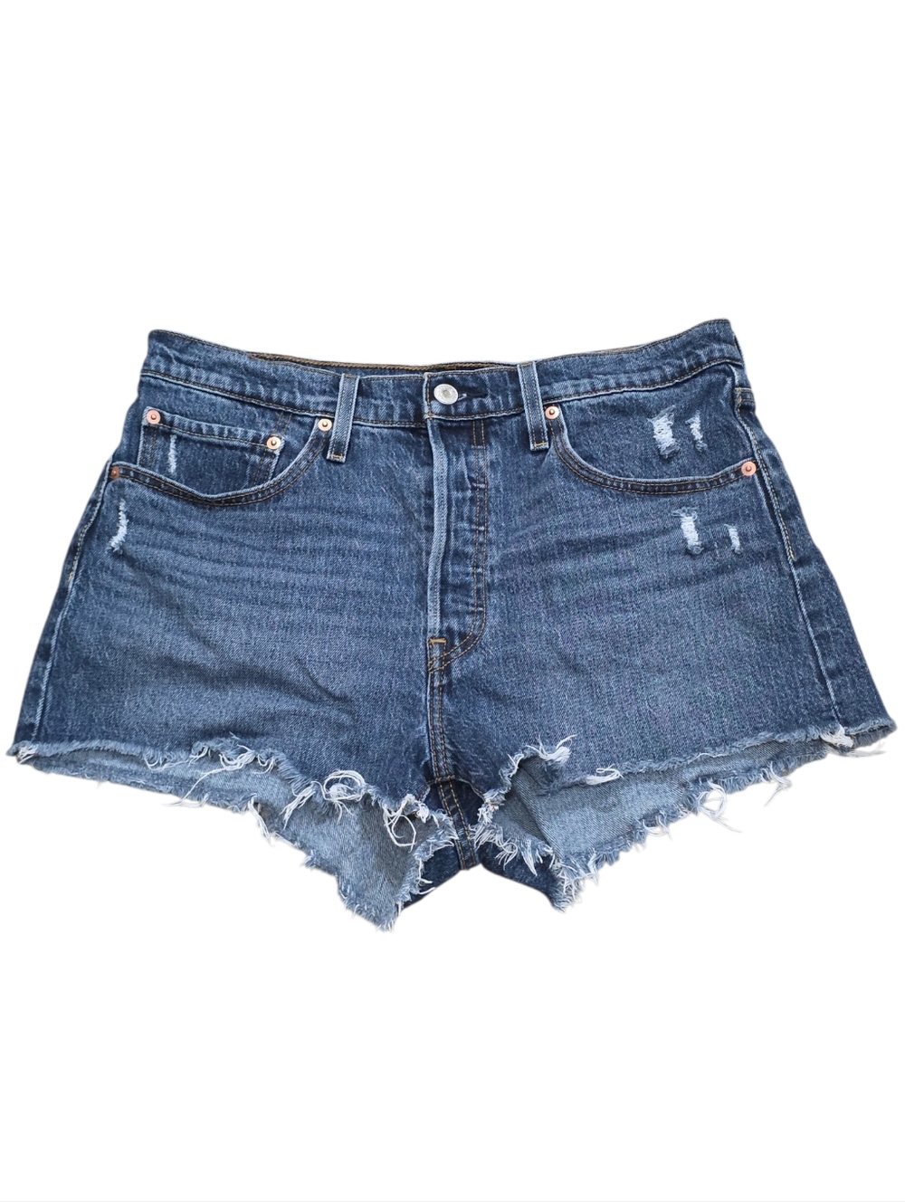 Levi's 501 Button Fly High Rise Blue Denim Jean Shorts Size 31